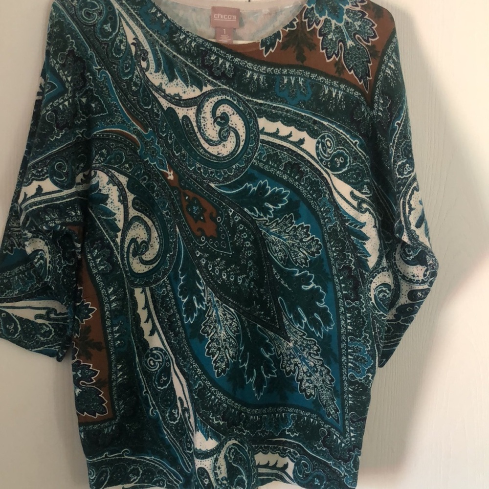 Women’s fall Chicos Teal and Brown Paisley Women's Top